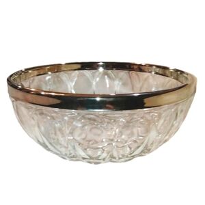 1960s Italian Cut Crystal Serving Bowl Silver Plate Rim